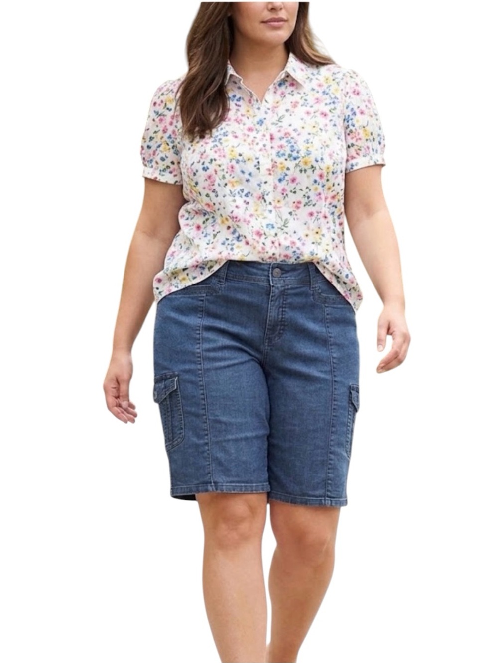 Lee Women’s Soft Denim Cargo Shorts Blue Size 14 Stretch Pockets